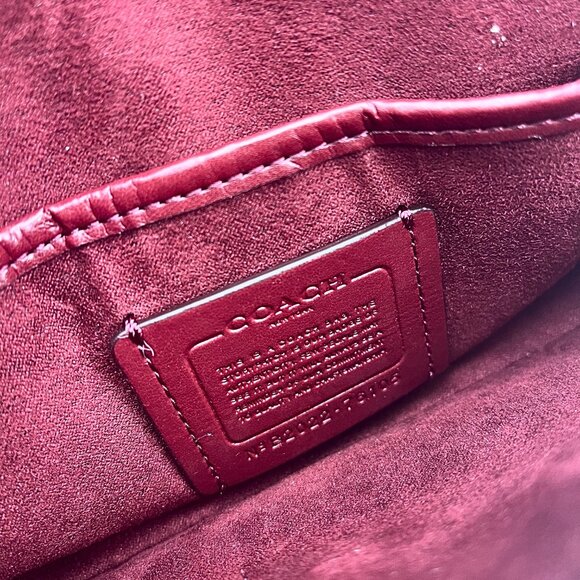 Authentic Coach Colorblock Maroon Peach Leather Saddle Bag - Picture 7 of 11
